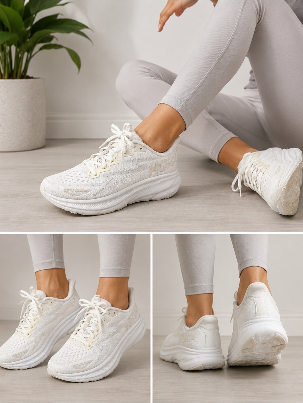 Hoka One One Clifton 9 Women’s Cream/White Lightweight Running Shoes